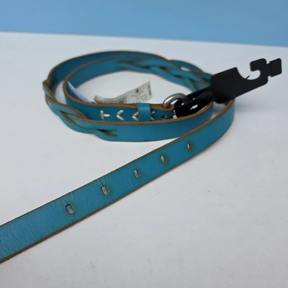 Lucky Brand Leather Belt Size XL Turquoise Blue Braided Southwestern Western